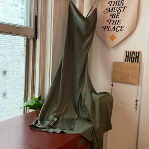 ASTR the Label Gaia Silk Slip Dress in Sage, M